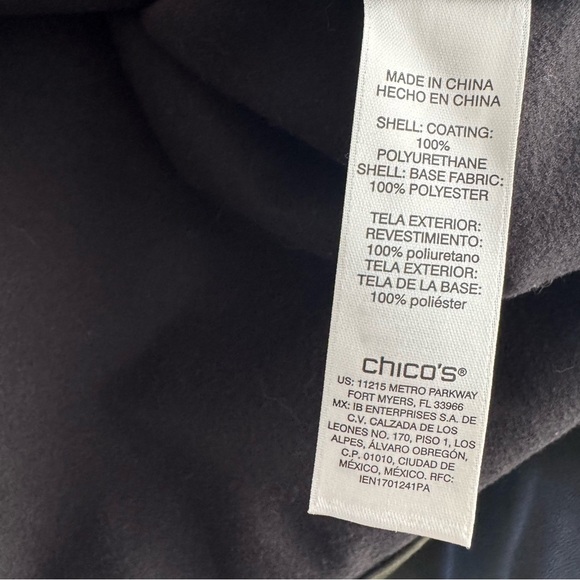 Chico's Two-Pocket Faux-Leather Jacket Green Moto Contemporary Minimalist Fall - Picture 9 of 11